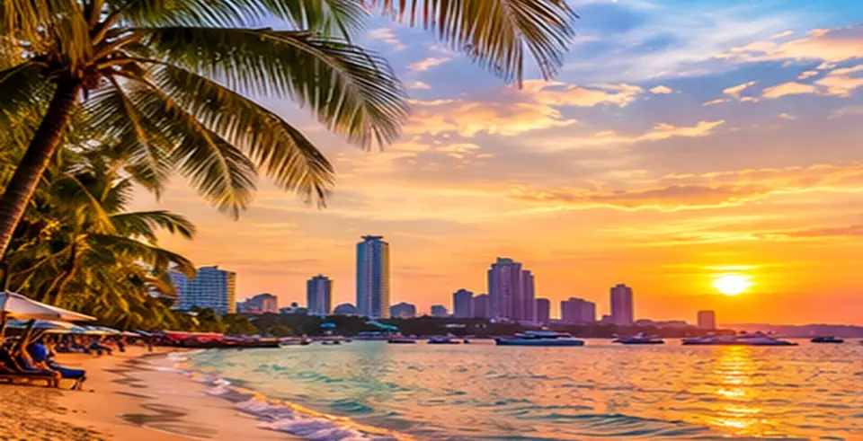 Pattaya beach and skyline at sunset